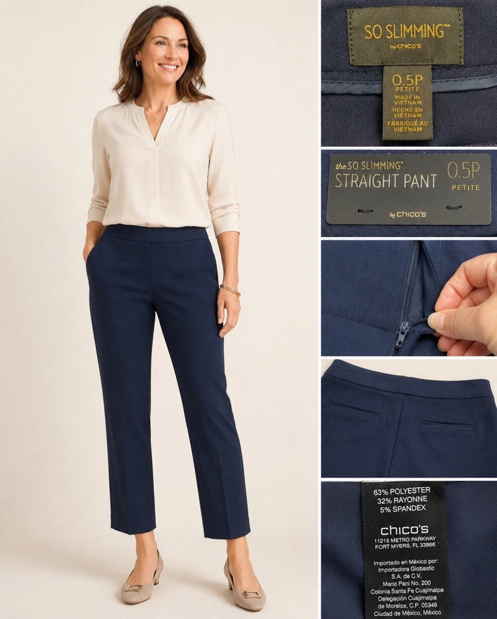 NWT Career Chico's Women's So Slimming Straight Leg Pants Petite 0.5 Navy Office